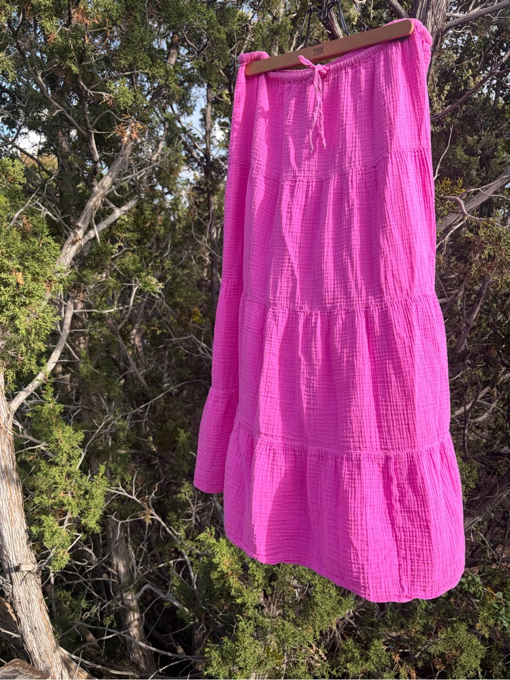 GAP Hot Pink Cotton Gauze Tiered Maxi Peasant Skirt Tall Large